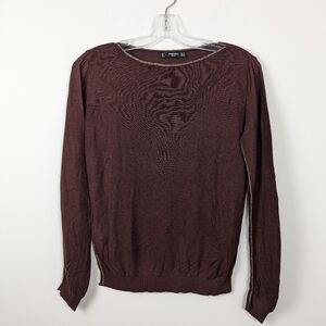 Mango Basics Textured Knit Top, Metallic Thread Detail, M - Brown